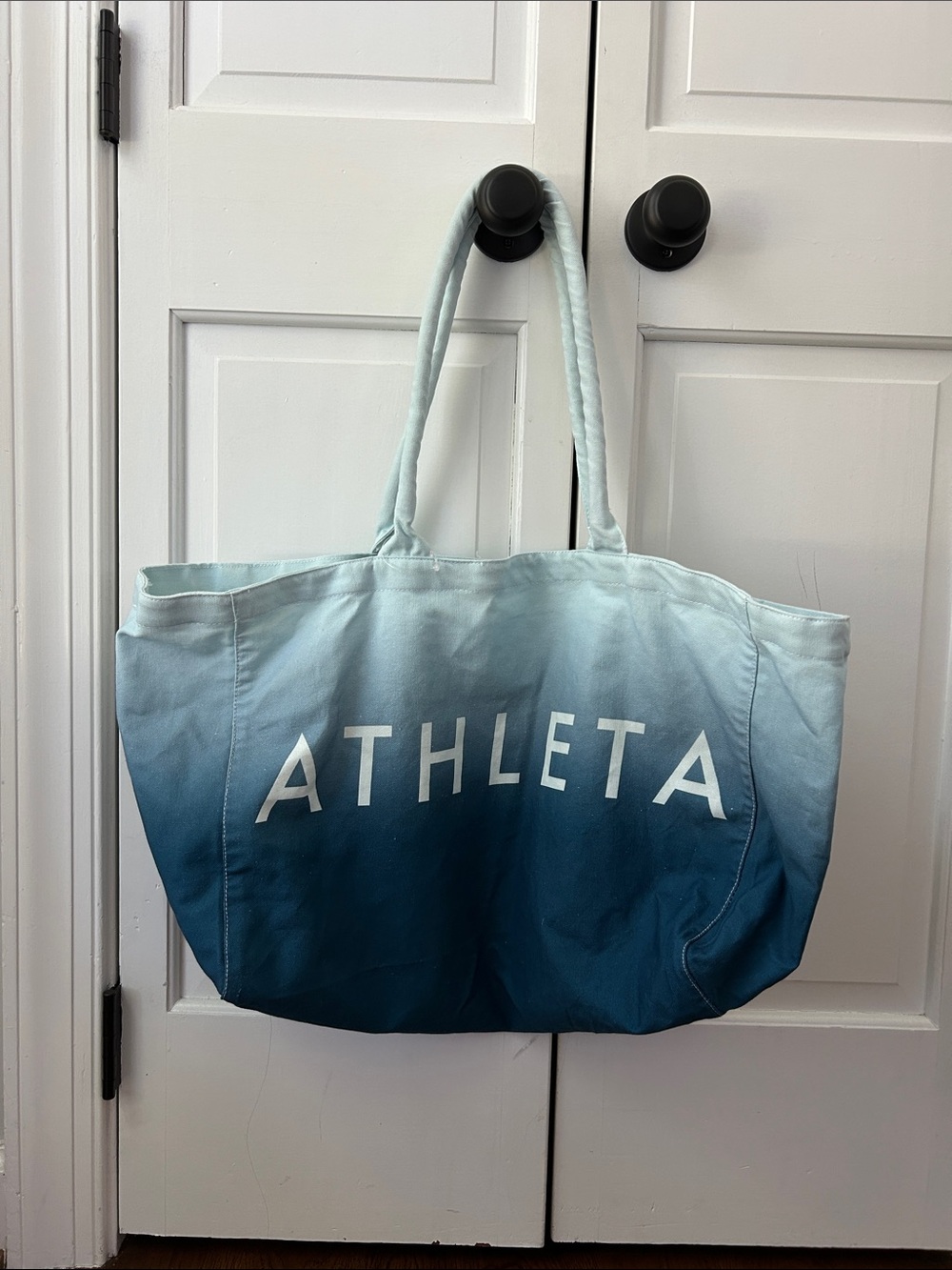 Athleta Ombre Teal to Light Blue Canvas Tote